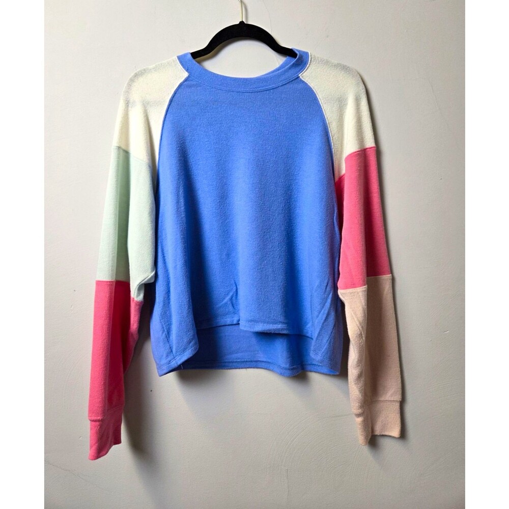 Z Supply Women Colorblock Raglan Crew Neck Pullover Light Sweatshirt Blue Pink S